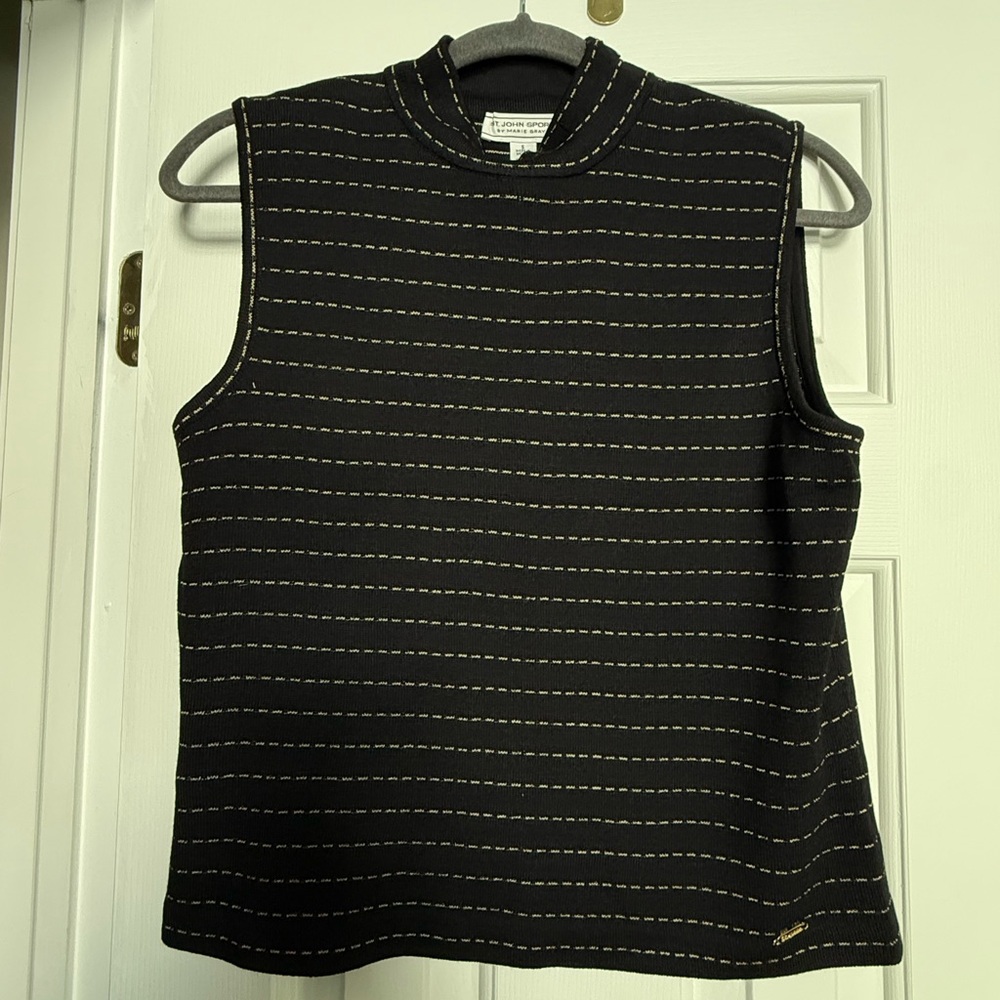 St. John Black Tank Top with Gold Stitching